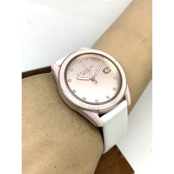 Coach Women's Watch 14503264 Pink Ceramic Case Quartz 36mm White Leather… - Picture 5 of 13